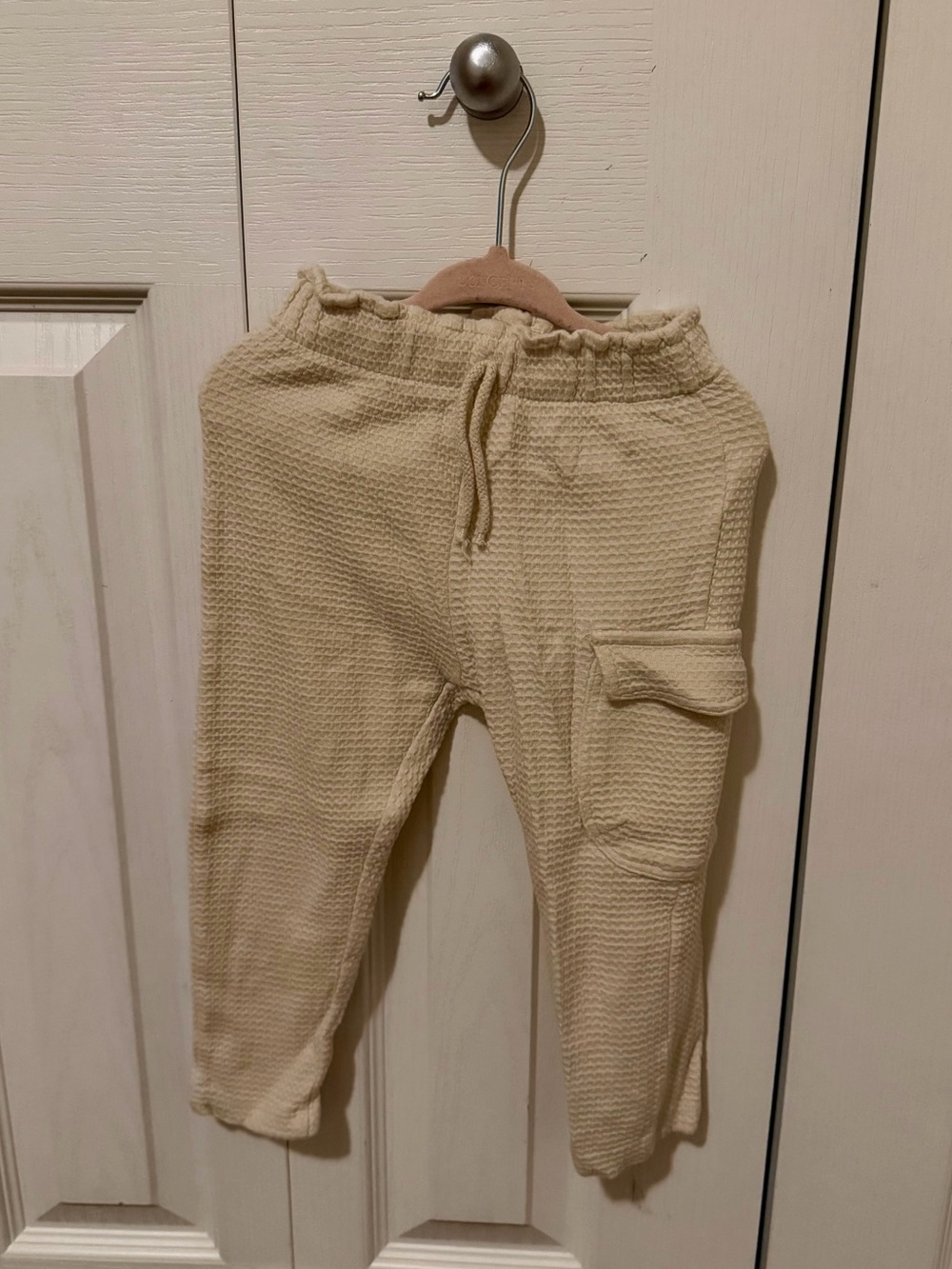 Zara Cream Waffle-Knit Cargo Joggers